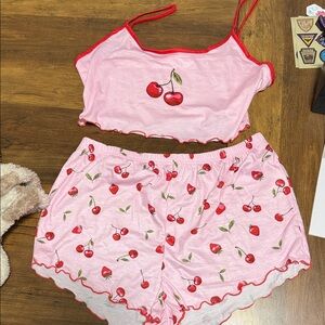 Cherry Print Pink Sleepwear Set